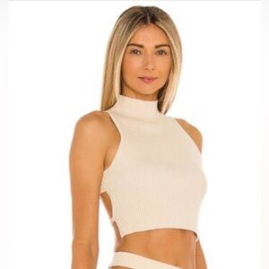 Camila coelho coyote Cream Sleeveless Ribbed Turtleneck Top small